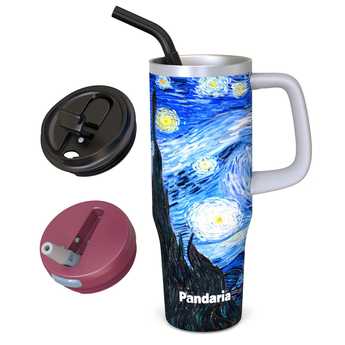 40oz Tumbler with Handle, Starry Night Travel Mug for Sports