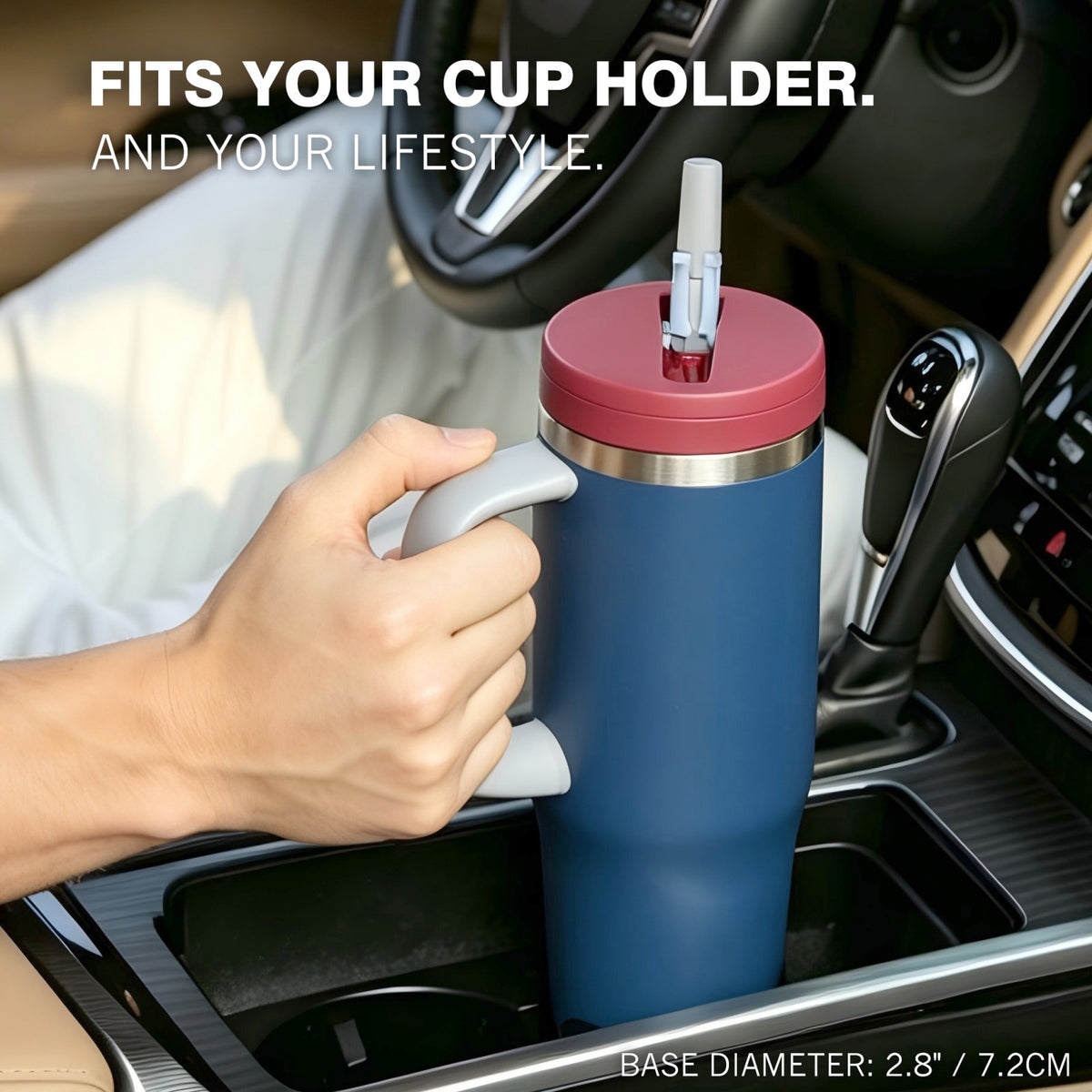 30 oz Insulated Tumbler with Handle and Straw, Stainless Steel Coffee Tumbler with 2 Lids, Double Wall Vacuum Travel Mug, Midnight Navy