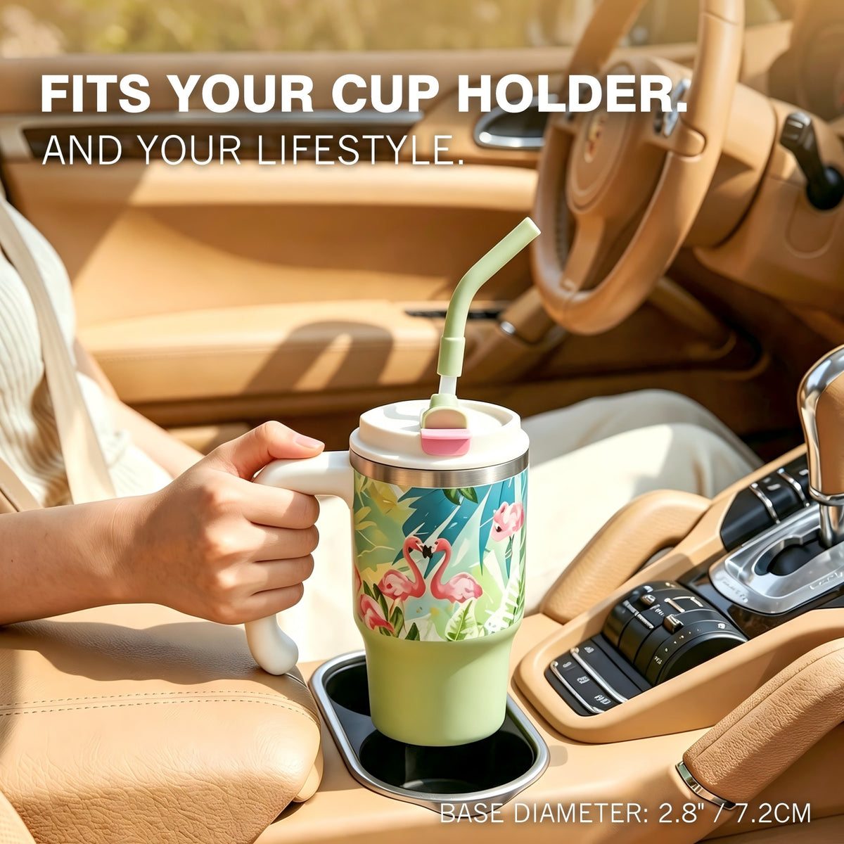 20oz Insulated tumbler with straw, Flamingo Vibe Travel Cup