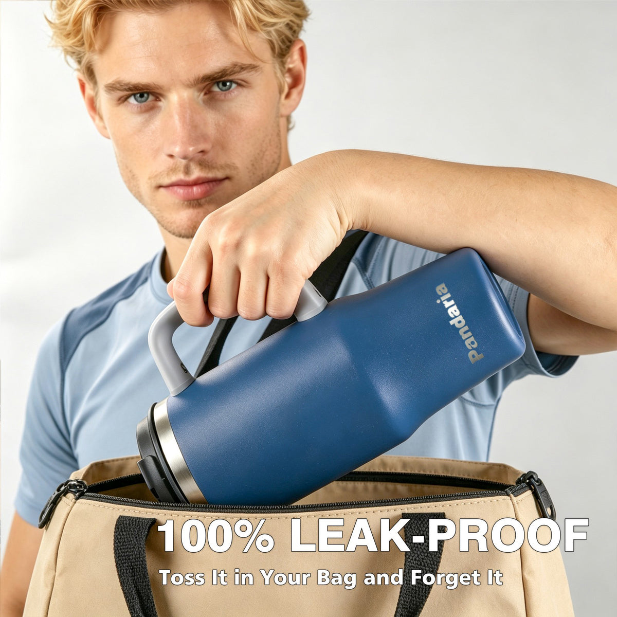 30 oz Insulated Tumbler with Handle and Straw, Stainless Steel Coffee Tumbler with 2 Lids, Double Wall Vacuum Travel Mug, Midnight Navy