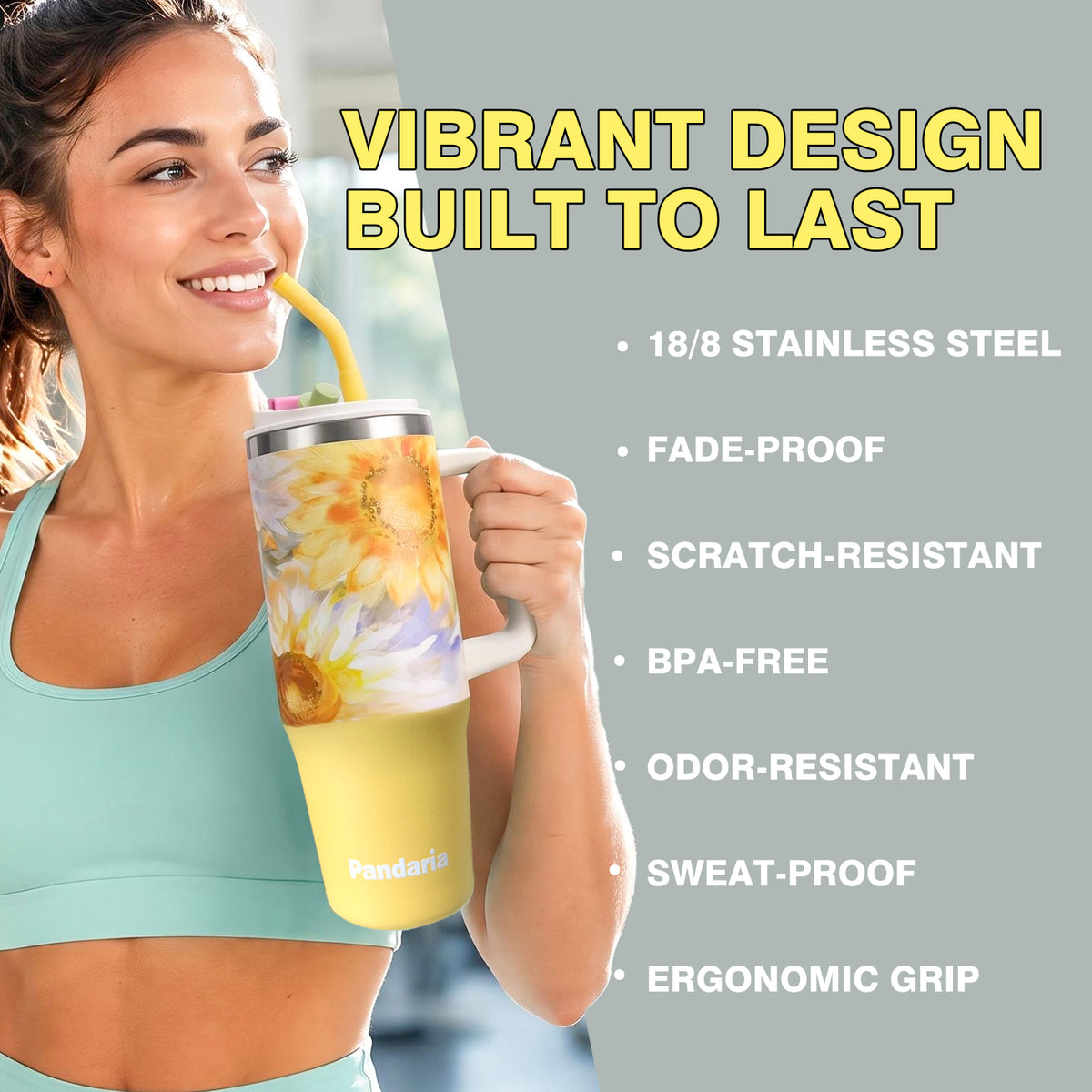 30 oz Tumbler with Handle, Sunflower Tumbler Mug