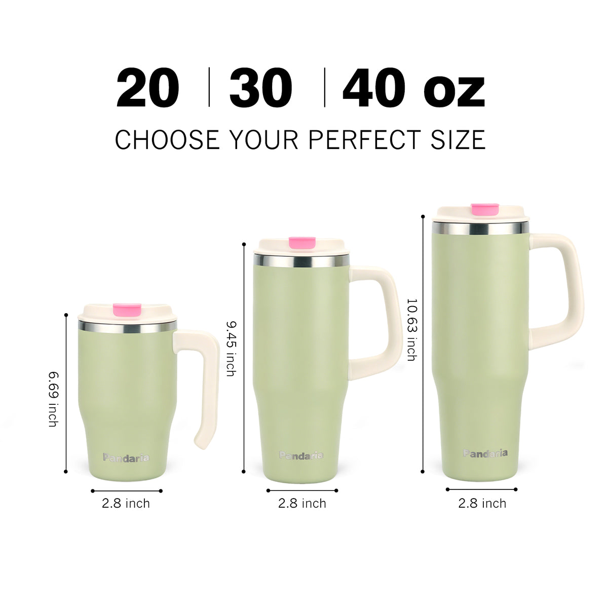 40 oz Insulated Tumbler with Handle and Straw, Stainless Steel Coffee Tumbler with 2 Lids, Double Wall Vacuum Travel Mug - Sage Green