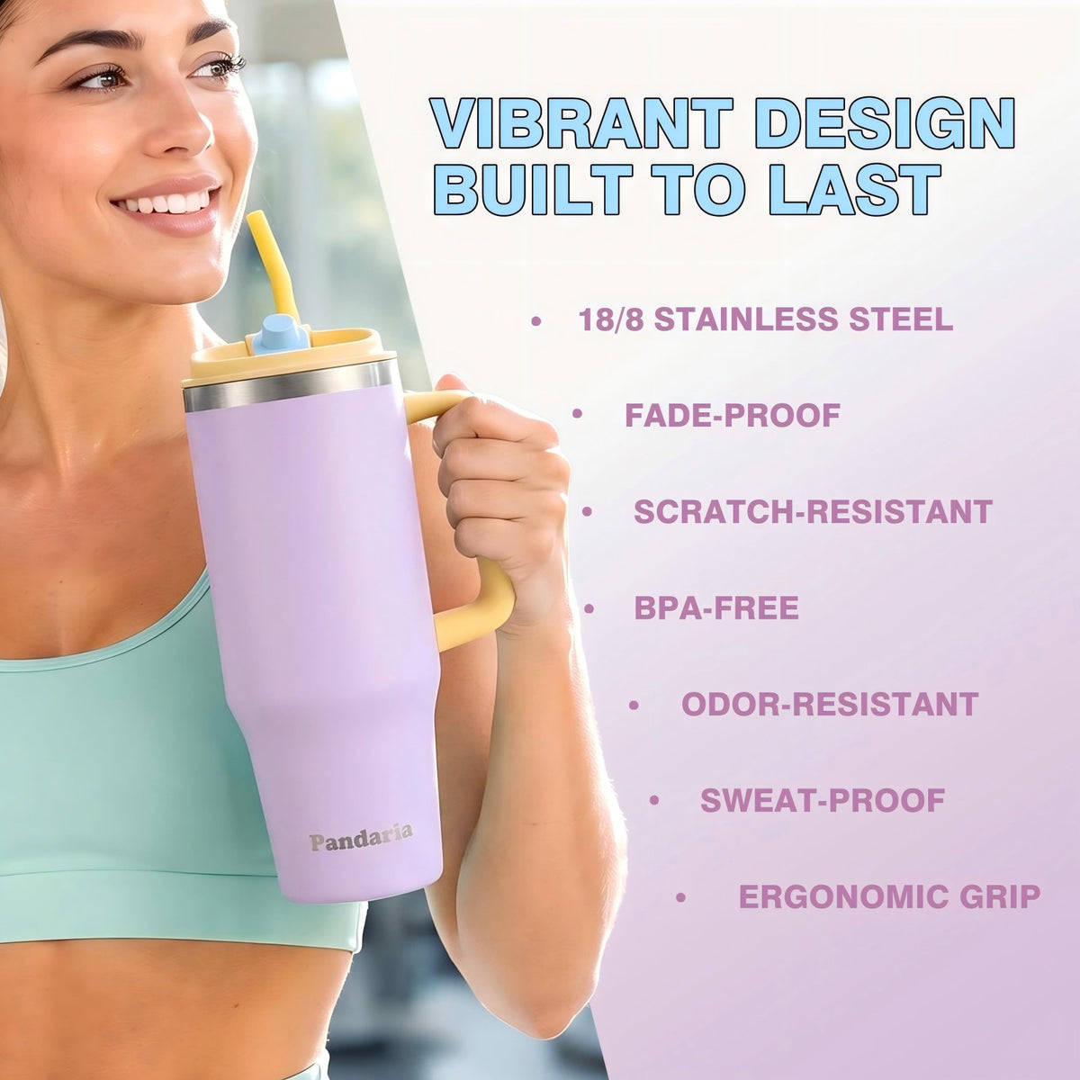 30 oz Insulated Tumbler with Handle and Straw, Stainless Steel Coffee Tumbler with 2 Lids, Double Wall Vacuum Travel Mug, Lavender Purple