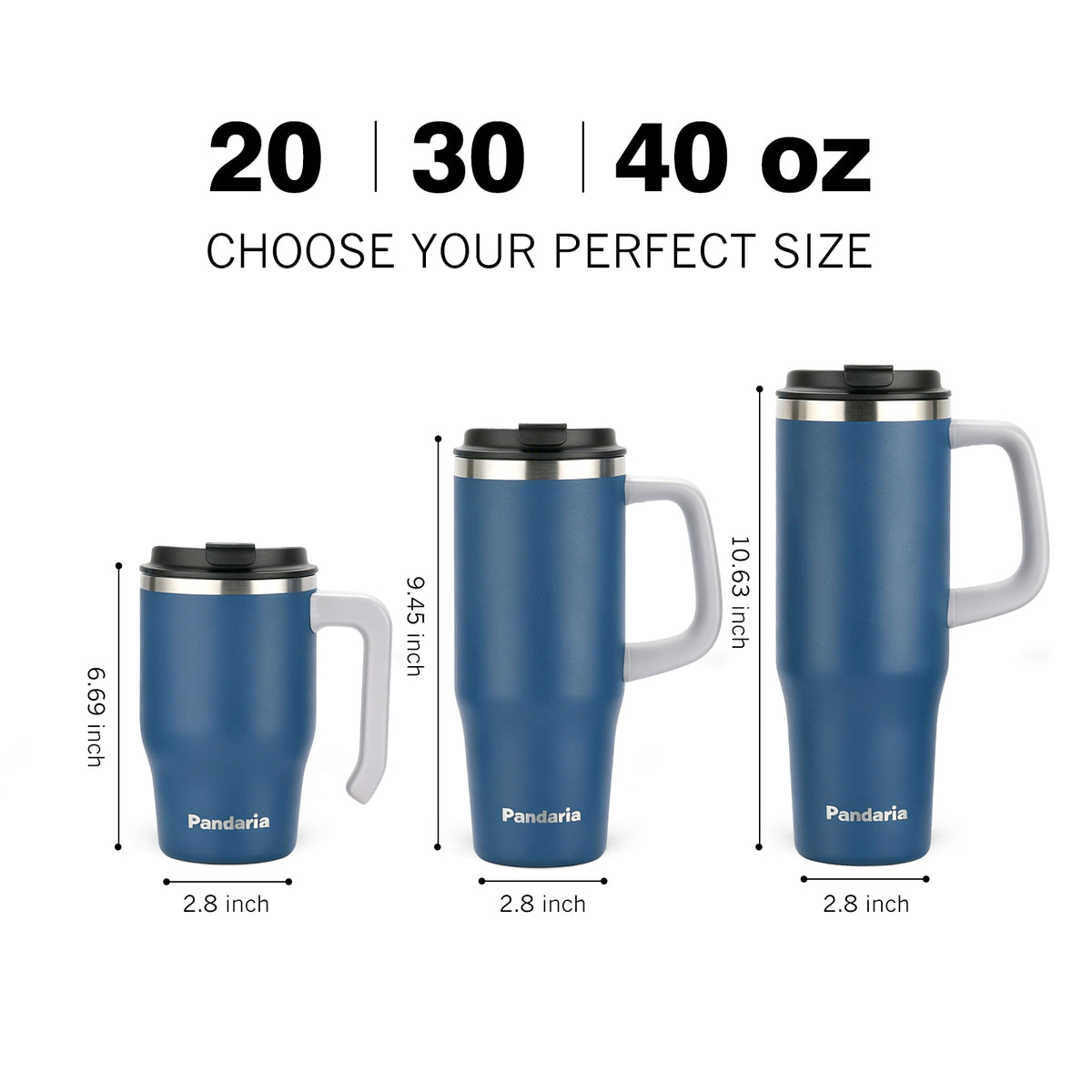 20 oz Insulated Tumbler with Handle and Straw, Stainless Steel Coffee Tumbler with 2 Lids, Double Wall Vacuum Travel Mug, Midnight Navy