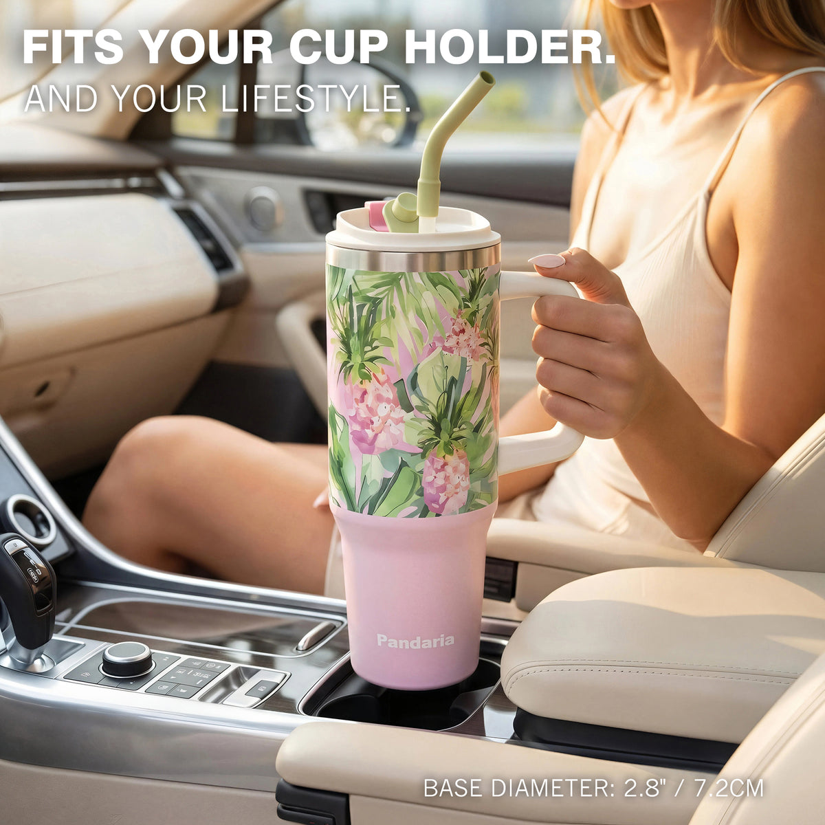 40oz Tumbler with Handle, Pineapple Crush Sports Travel Mug