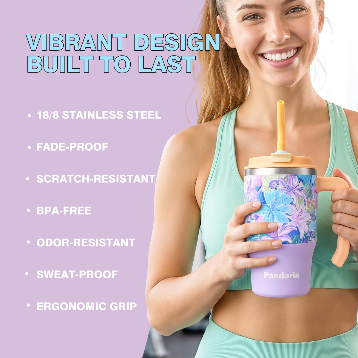 Insulated tumbler with straw, 20oz Lily Haze Travel Cup
