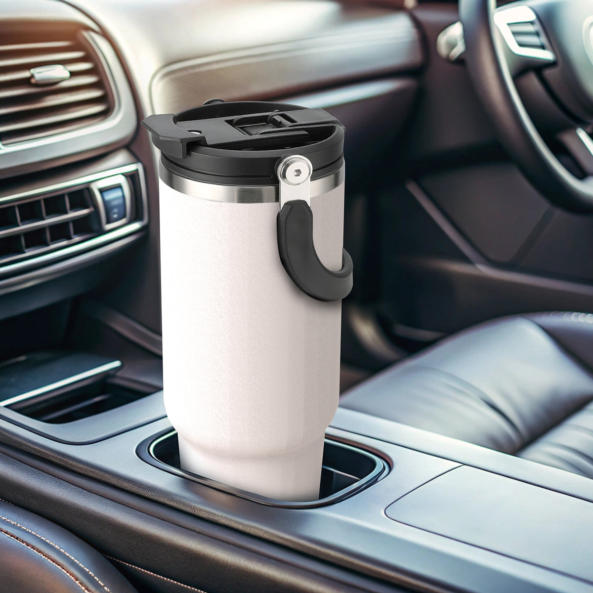 40 oz Tumbler with Handle Leakproof Water Bottles with 2in1 Lid Flip Straw, Stainless Steel Insulated Coffee Travel Mug, white