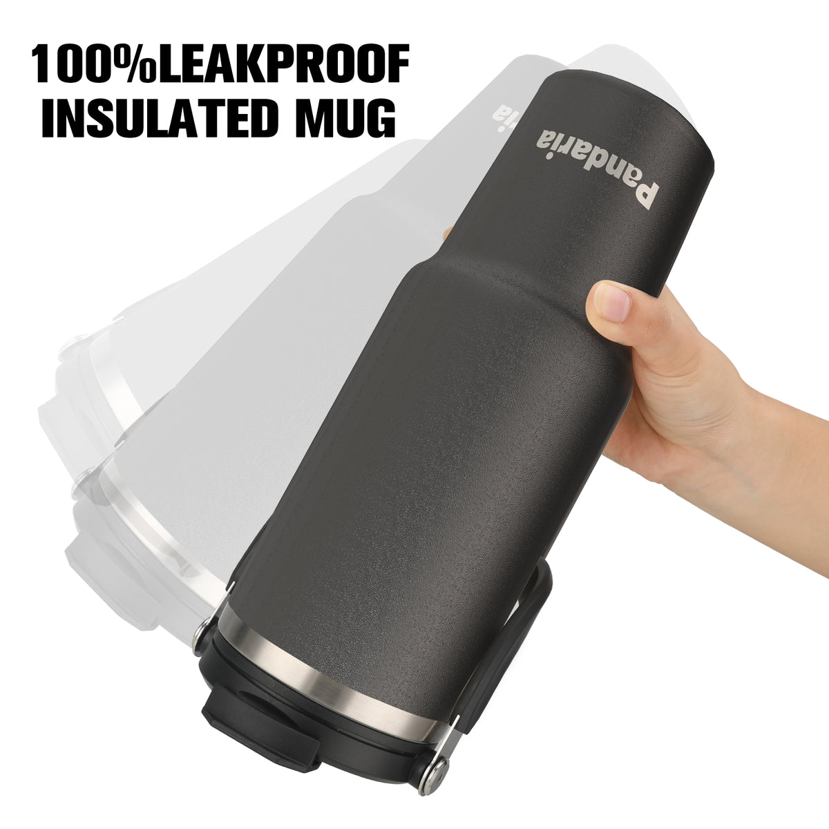 40 oz Tumbler with Handle Leakproof Water Bottles with 2in1 Lid Flip Straw, Stainless Steel Insulated Coffee Travel Mug, Black