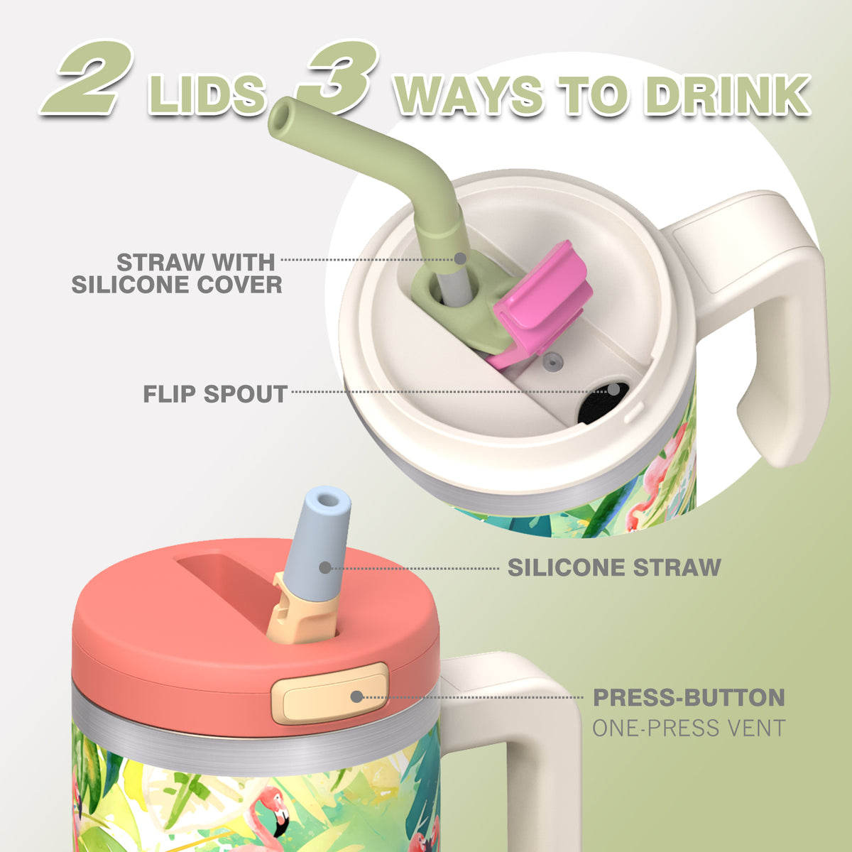 20oz Insulated tumbler with straw, Flamingo Vibe Travel Cup
