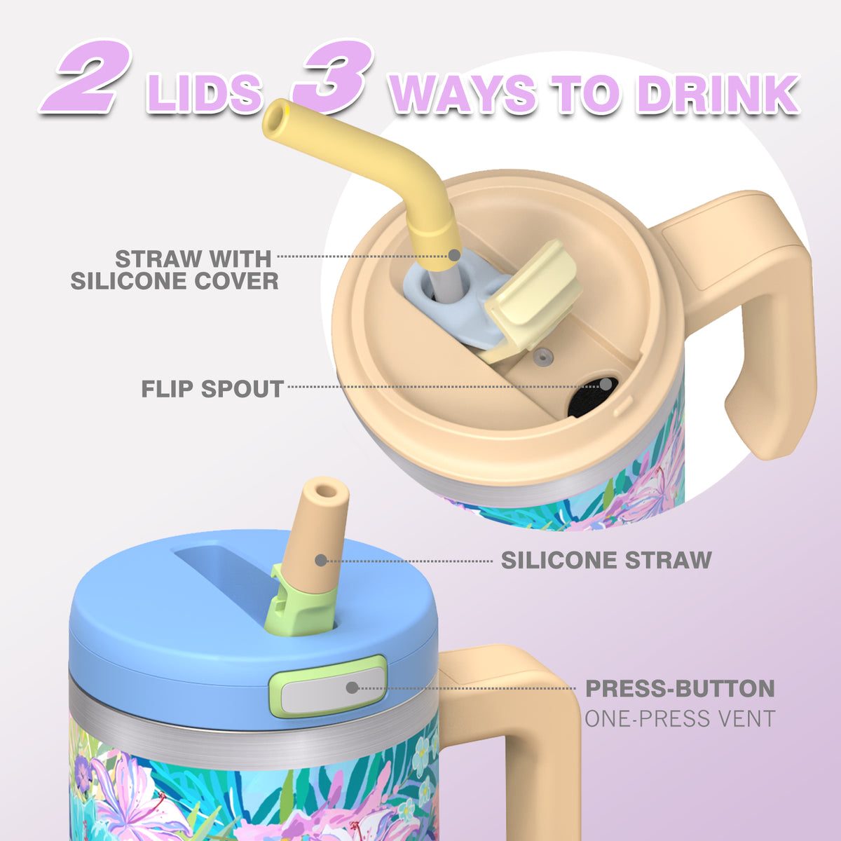 Insulated tumbler with straw, 20oz Lily Haze Travel Cup