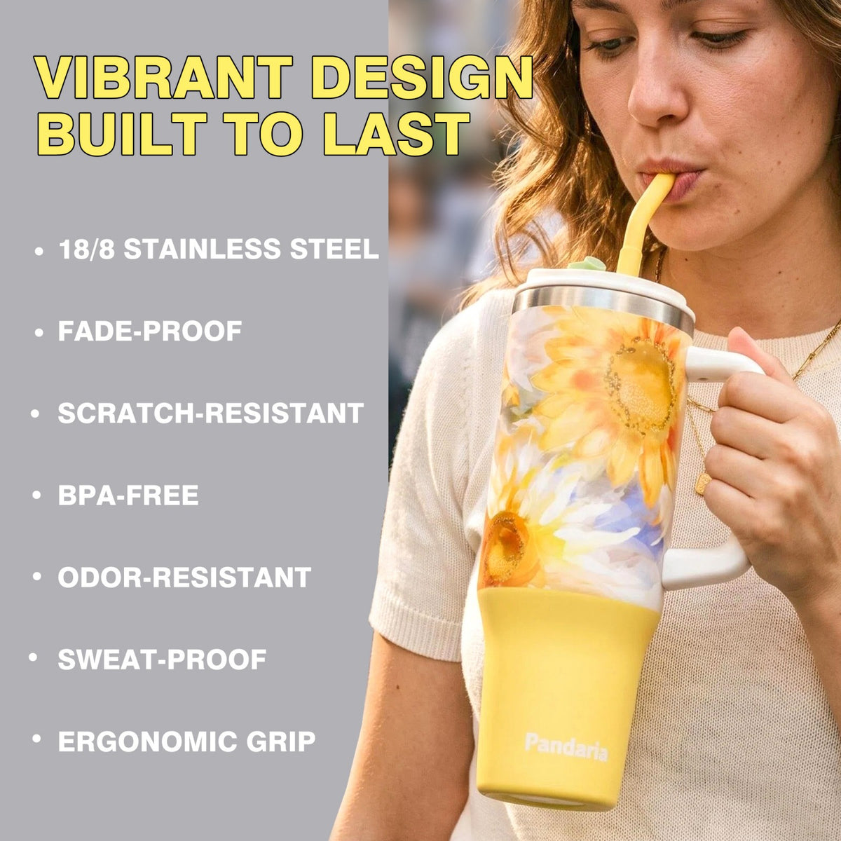 40oz Tumbler with Handle, Sunflower Cup for Travel