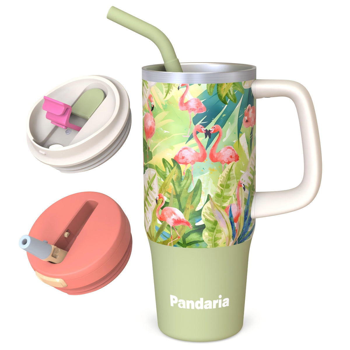 30 oz Tumbler with Handle, Flamingo Vibe Travel Mug