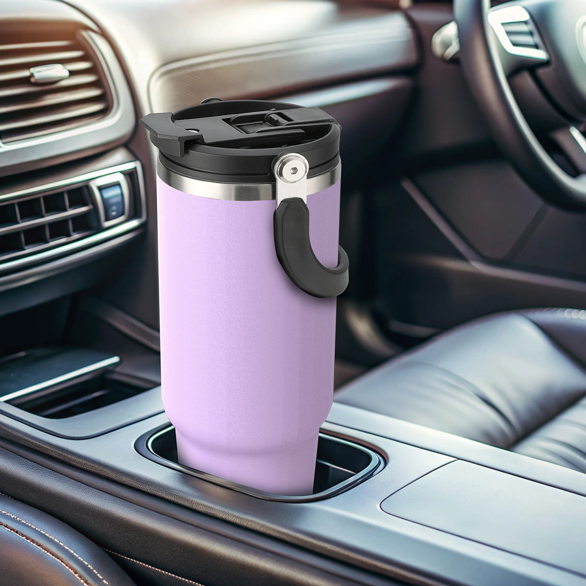 40 oz Tumbler with Handle Leakproof Water Bottles with 2in1 Lid Flip Straw, Stainless Steel Insulated Coffee Travel Mug ,Purple