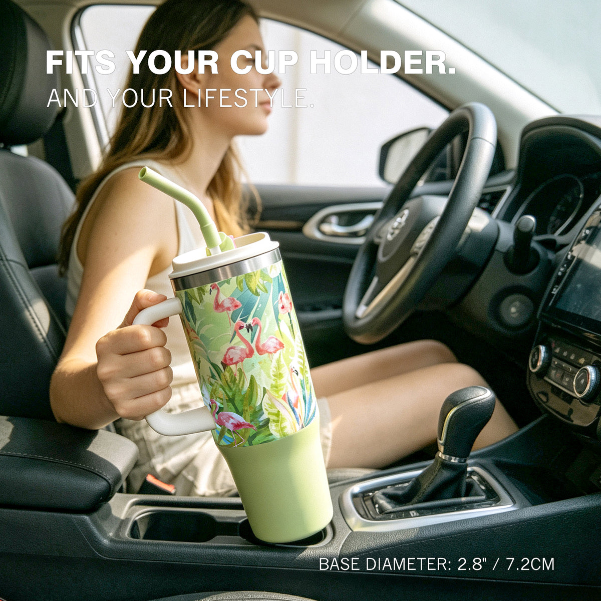 40oz Tumbler with Handle, Flamingo Vibe Travel Mug