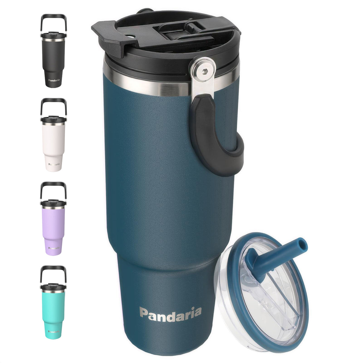 40 oz Tumbler with Handle Leakproof Water Bottles with 2in1 Lid Flip Straw, Stainless Steel Insulated Coffee Travel Mug ,Navy