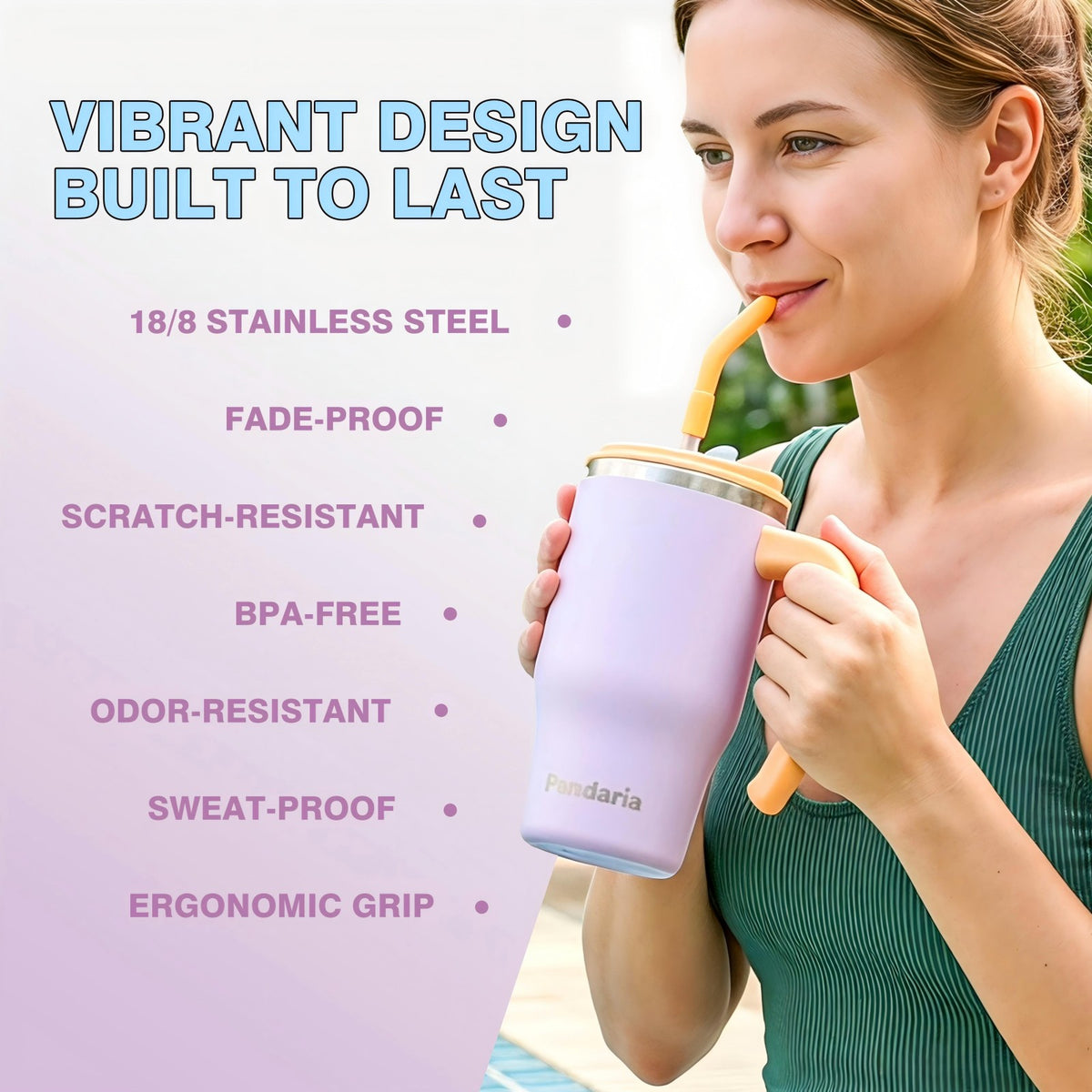 20 oz Insulated Tumbler with Handle and Straw, Stainless Steel Coffee Tumbler with 2 Lids, Double Wall Vacuum Travel Mug, Lavender Purple