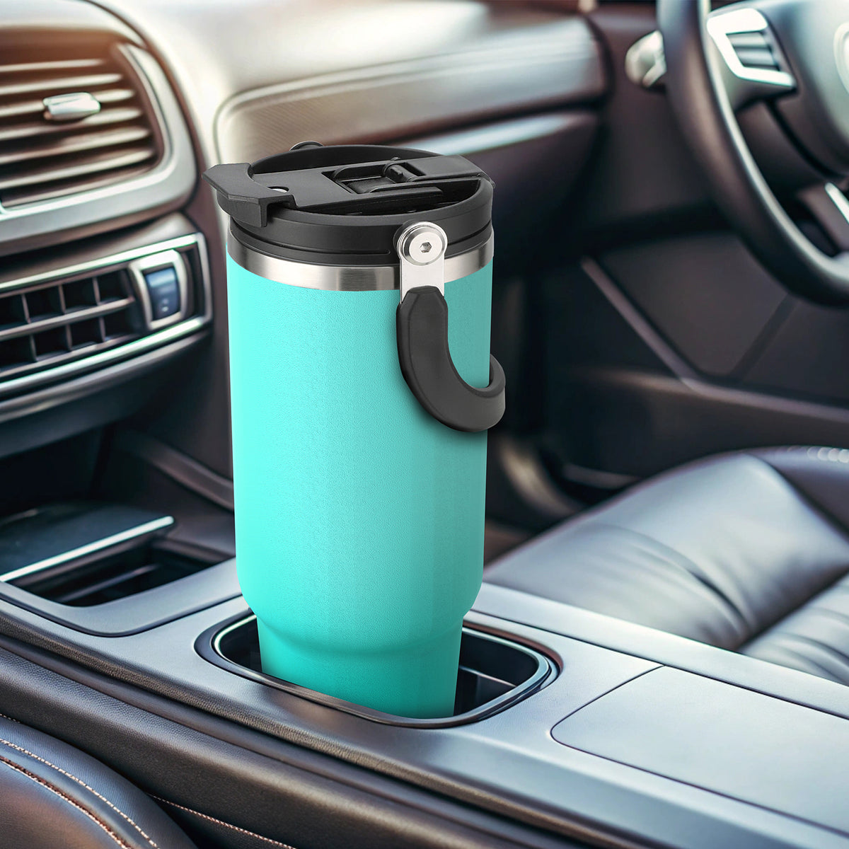 40 oz Tumbler with Handle Leakproof Water Bottles with 2in1 Lid Flip Straw, Stainless Steel Insulated Coffee Travel Mug, Turquoise
