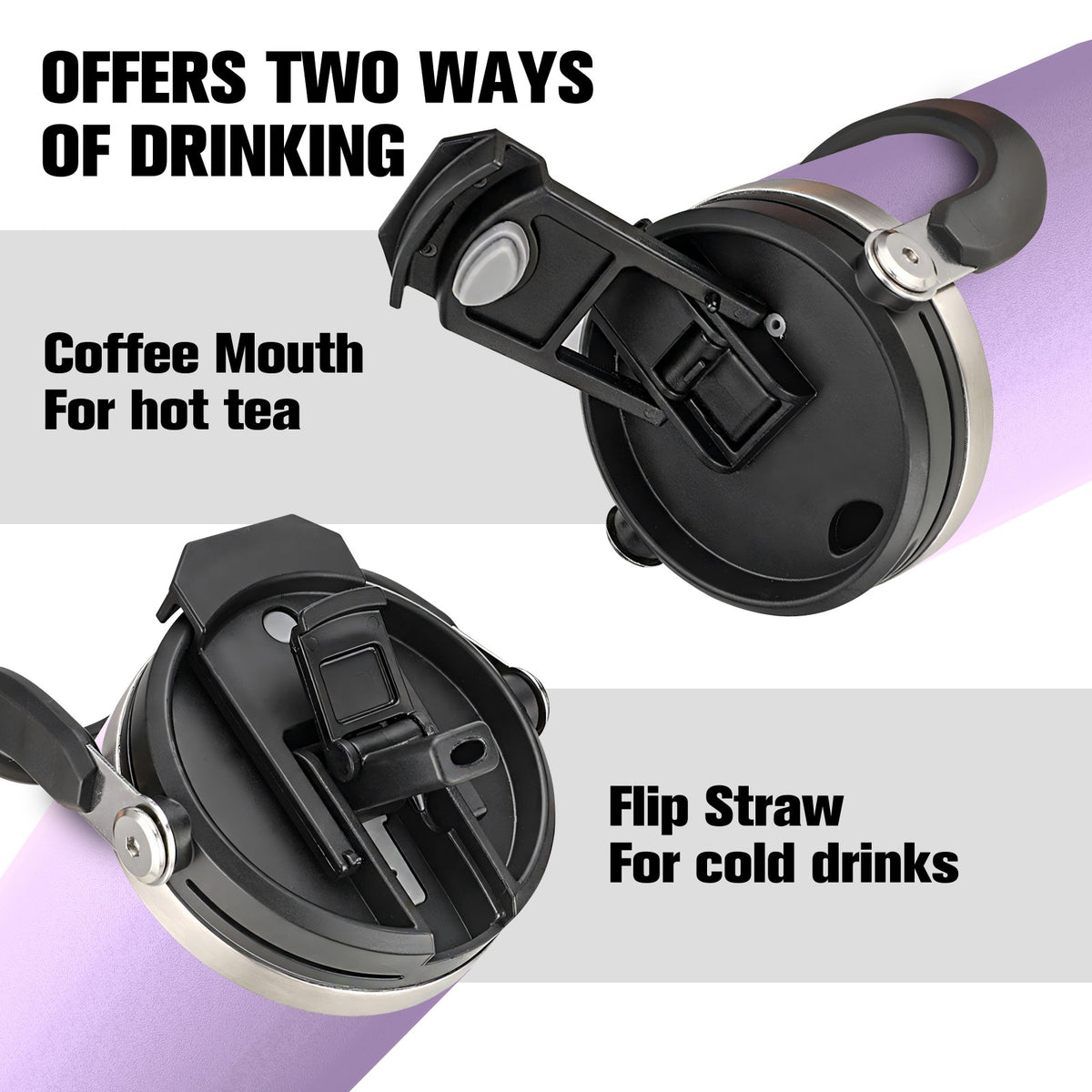 40 oz Tumbler with Handle Leakproof Water Bottles with 2in1 Lid Flip Straw, Stainless Steel Insulated Coffee Travel Mug ,Purple