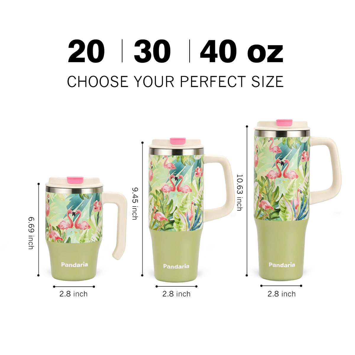 30 oz Tumbler with Handle, Flamingo Vibe Travel Mug