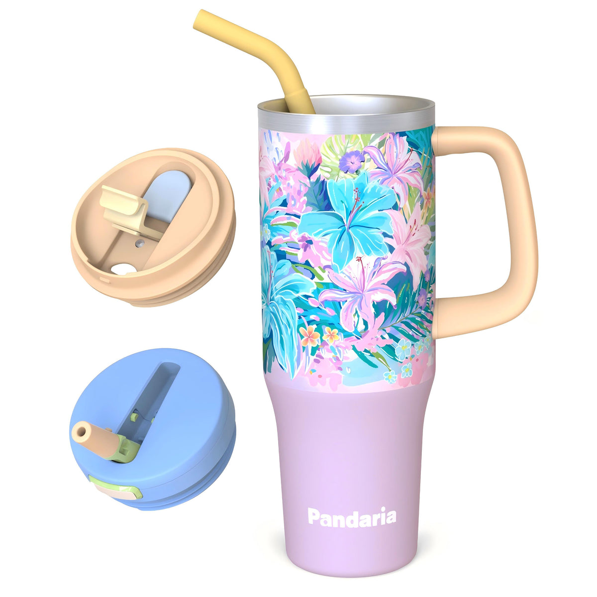 40oz Tumbler with Handle, Lily Haze Travel Mug, leakproof Lid