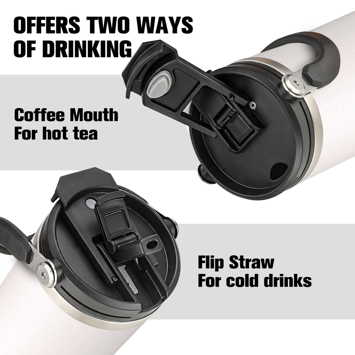 40 oz Tumbler with Handle Leakproof Water Bottles with 2in1 Lid Flip Straw, Stainless Steel Insulated Coffee Travel Mug, white