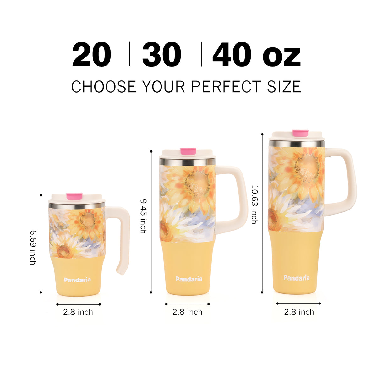 20oz Tumbler with Handle, Sunflower Cup for Travel