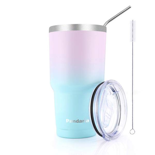 Pandaria Insulated Tumblers with Lids and Straws, Double Wall Stainless  Steel Tumbler with Straw, Reusable Spill Proof & Leak proof Tumbler 30 Oz,  Perfect for Iced Coffee, Tea & More