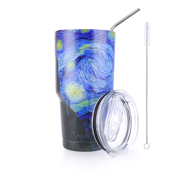 30oz Vacuum Insulated Tumbler Thermal Coffee Cup Large Travel Mug with Lid&Straw, Starry Night