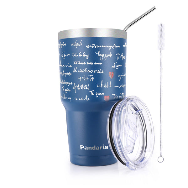 30oz Vacuum Insulated Tumbler Thermal Coffee Cup Large Travel Mug with Lid&Straw, Love Letter