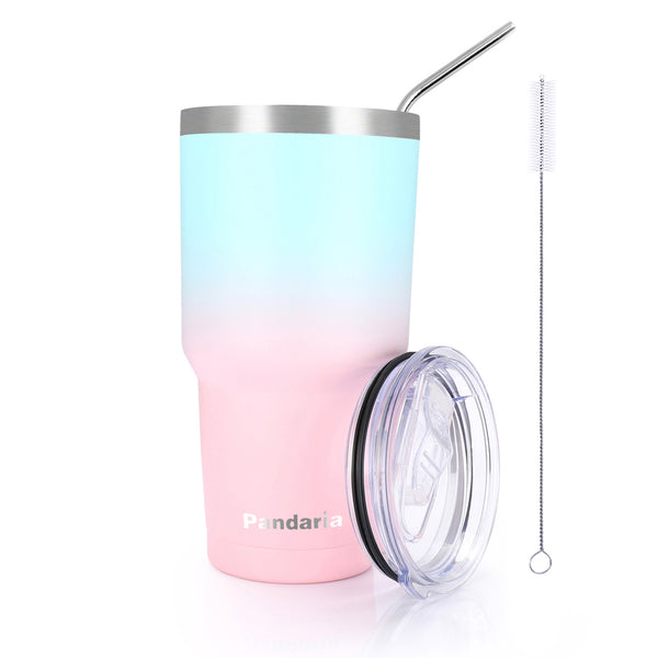 Pandaria Insulated Tumblers with Lids and Straws, Double Wall Stainless  Steel Tumbler with Straw, Reusable Spill Proof & Leak proof Tumbler 30 Oz,  Perfect for Iced Coffee, Tea & More